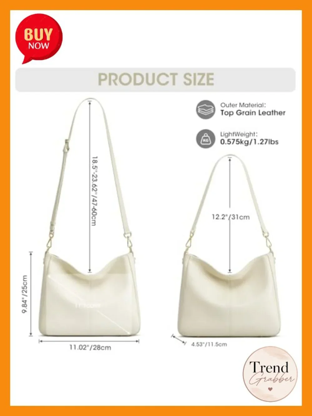 Genuine Leather Hobo Crossbody Bag with 2 Straps, Slouchy Shoulder Handbag